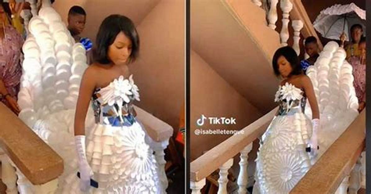 Woman’s Wedding Dress Made from Plastic Cups and Plates, Tiktok Viewers in Tears over Unique Design