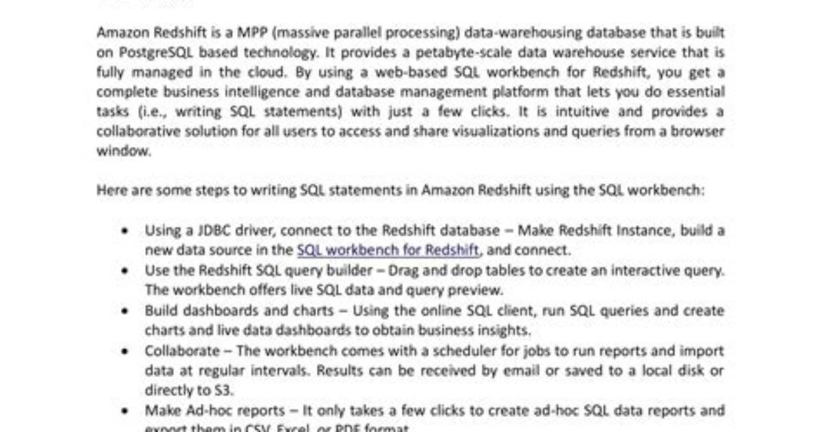 Writing Sql Statements in Amazon Redshift